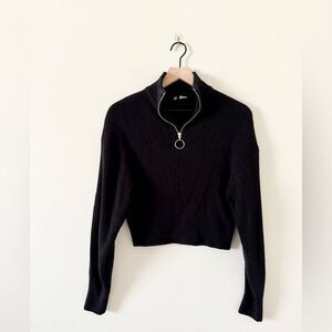 H&M Divided Mock Neck Half Zip Ribbed Pullover Sweater in Black Size S